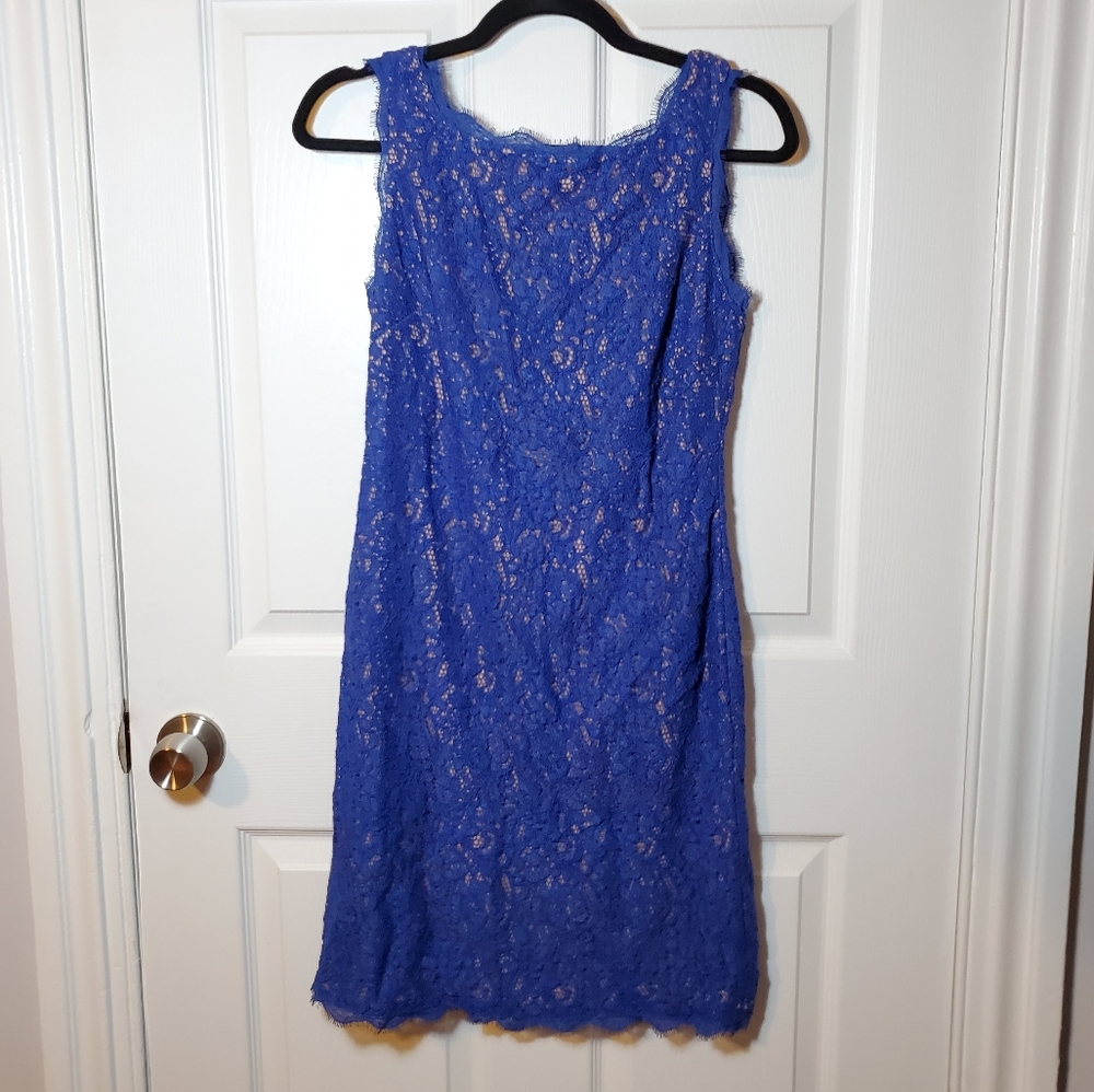 Blue Adrianna Papell Lace Overlay Formal Dress 6